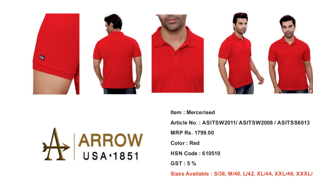 ARROOW T SHIRT RED COLOR