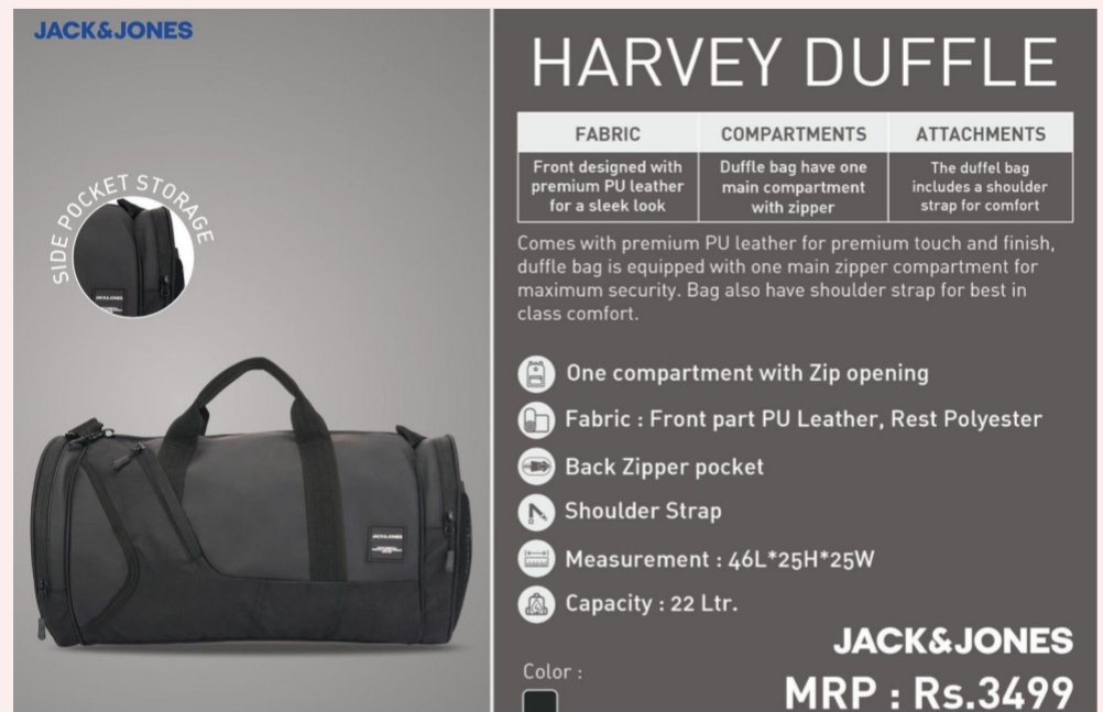 JJ HARVEY DUFFLE BAGS