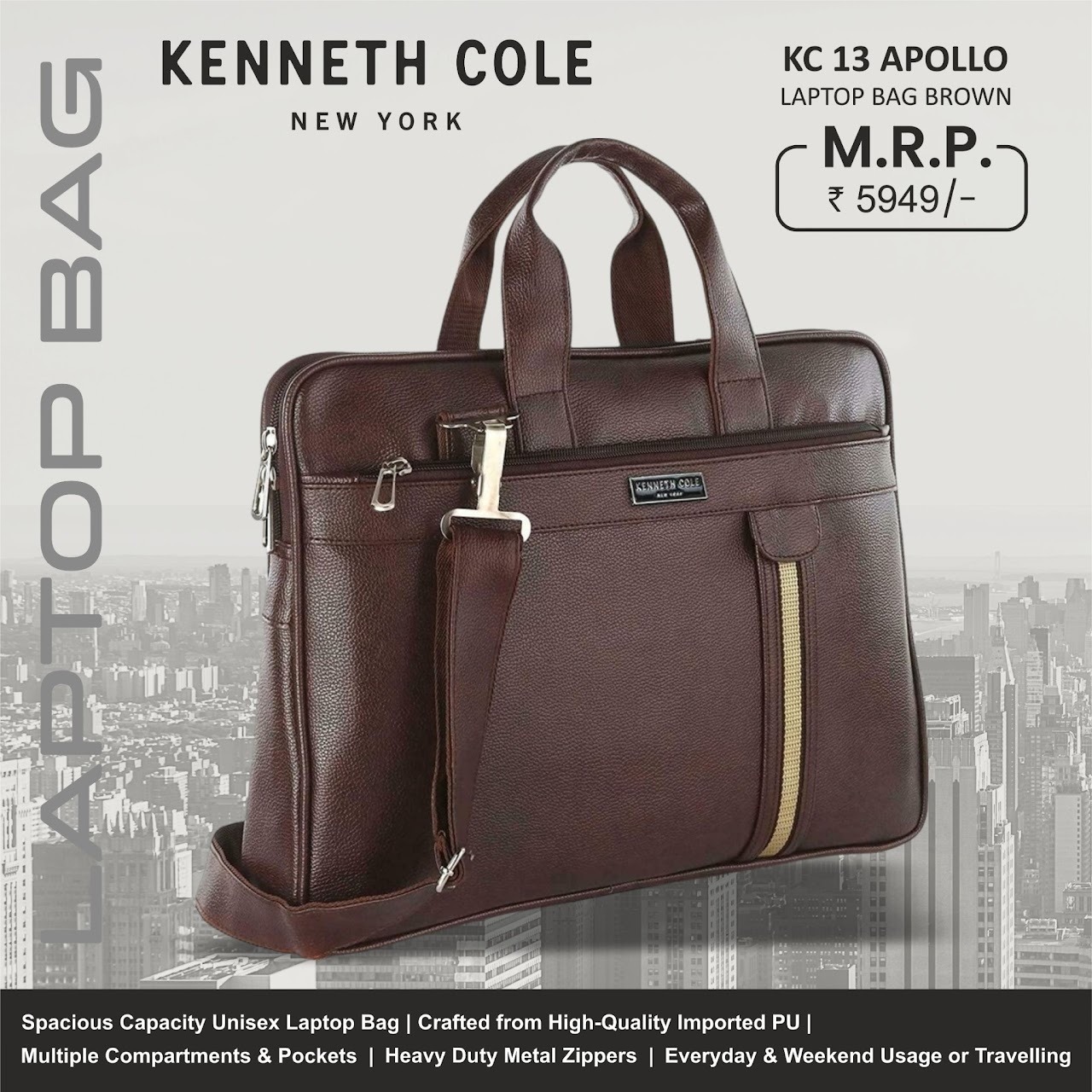KENETH & COLE LAPTOP BAG BROWN