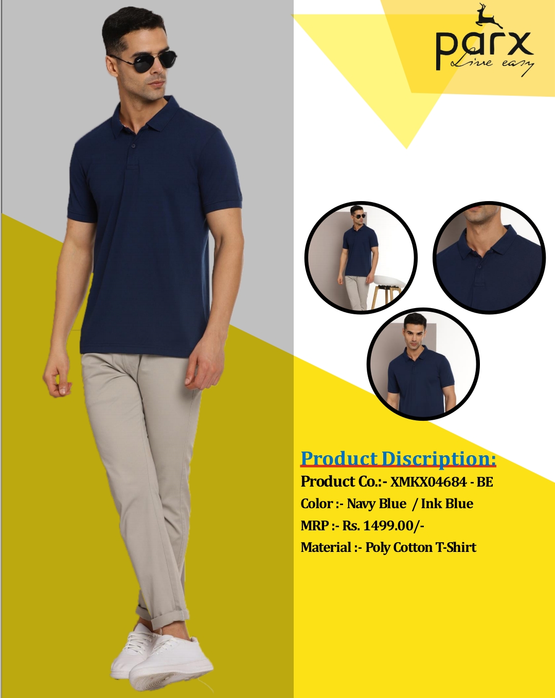 POLY COTTON T-SHIRT BLACK NEVY BLUE / INK BLUE COLOR