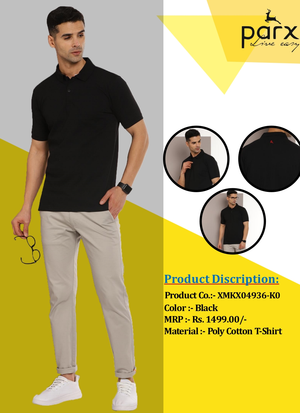 POLY COTTON T-SHIRT BLACK COLOR