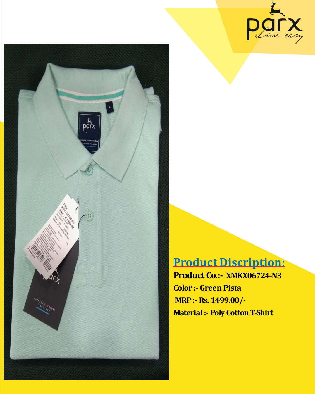 POLY COTTON T-SHIRT GREEN PISTA COLOR