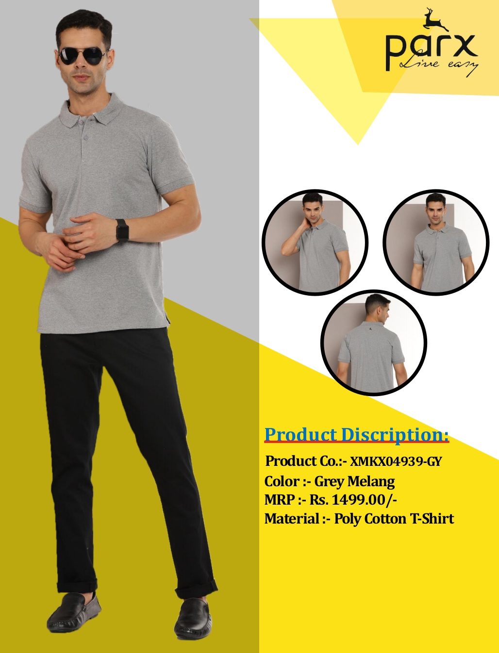 POLY COTTON T-SHIRT GREY MELANG COLOR